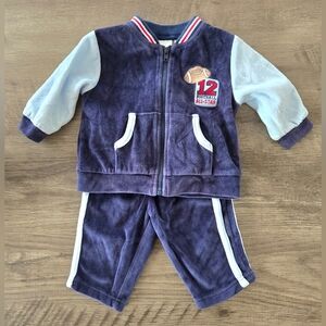 First Moments Baby Boy's Blue Velvety Football Tracksuit Size 3-6 Months